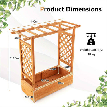 Large Wooden Raised Planter Garden Bed Container w/Top Trellis for Vine Climbing Plant Flower